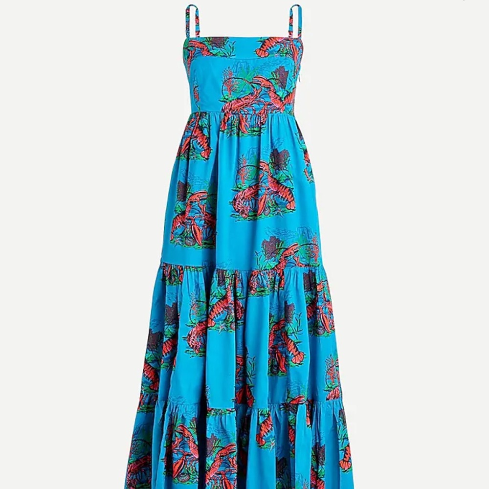 J. Crew Tiered Maxi Lobster Print Dress NWT 0 Blue